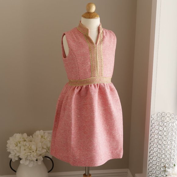 Girl's Couture Coral Pink Gold Fleck Tweed Dress Sleeveless Tailored Party Event - Picture 1 of 6